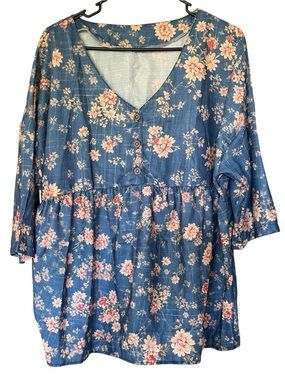 Women’s Floral V-Neck Peplum Top in Blue Size 2XL Brand new Never worn